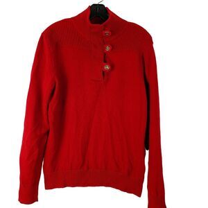 Ralph‎ Lauren Women's Red Mid-Weight Sweater L Snap Button Pullover